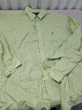 Ralph Lauren Button Front Green Check Blake 2 Ply Men's Sz XL Purple Pony